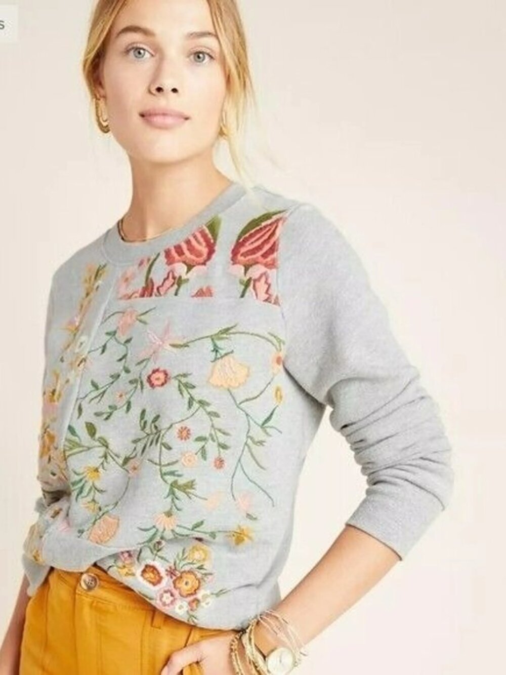 EUC Maeve size medium Marcie Gray Floral Embroidered Sweatshirt